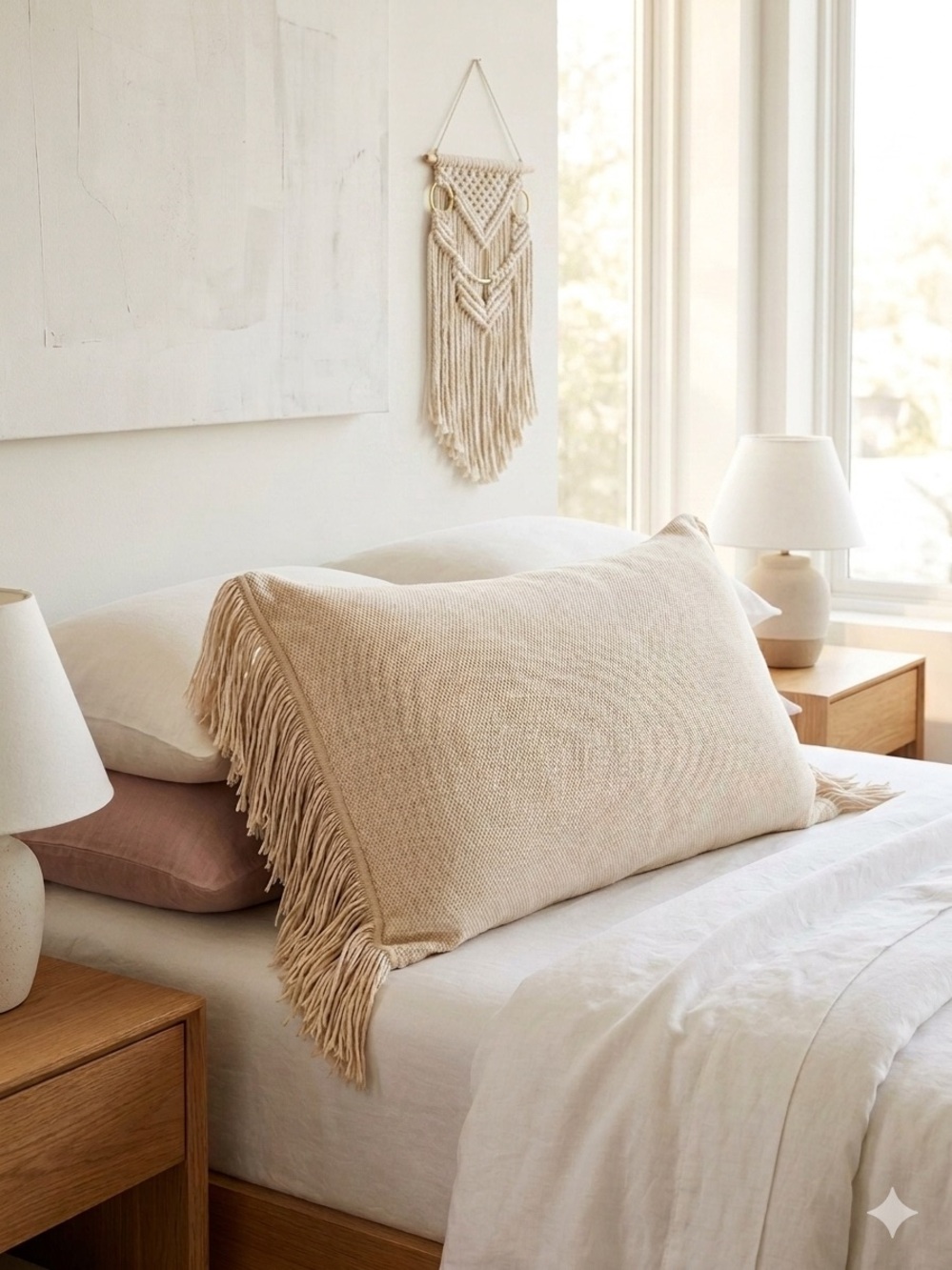 Roux Soft Fringe Decorative Pillow Cover in Light pink